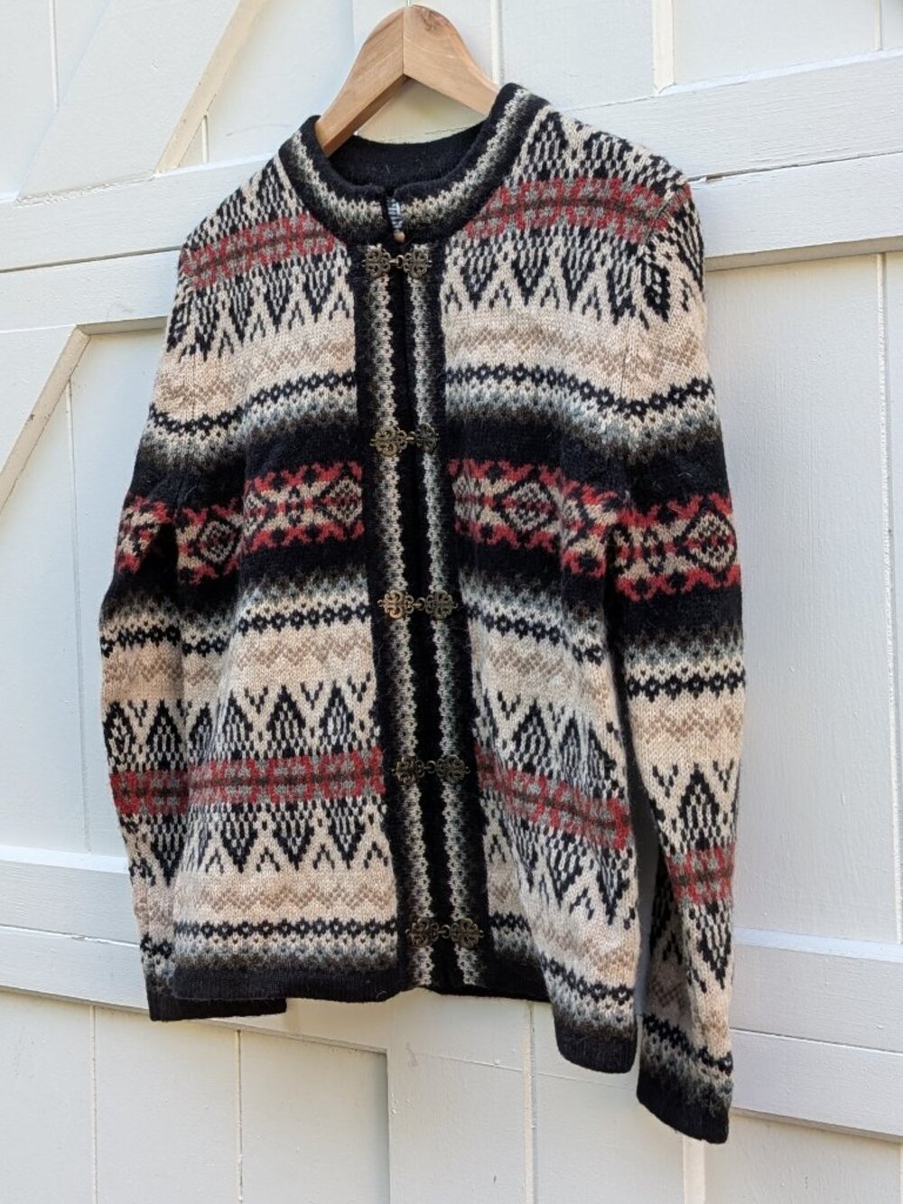 Telluride Clothing Co 100% Wool Nordic Fair Isle Metal Clasp Cardigan Sweater S